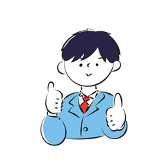 Simple hand-drawn illustration of a male student in a blazer with his arms outstretched in a nice pose.