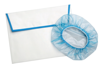 Disposable medical cap and envelope isolated with transparent background