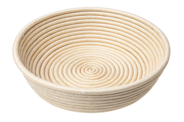 Round light beige bread proofing basket isolated with transparent background
