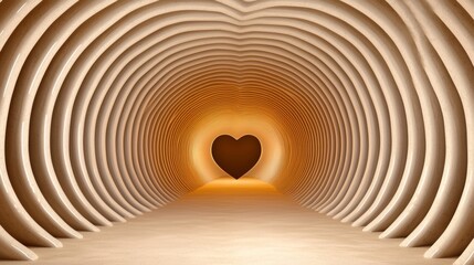 Inviting tunnel with curved walls or archway leads to a warm heart shaped opening, creating a serene and romantic atmosphere