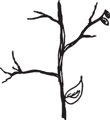 Minimalist Hand-Drawn Tree Branch with Leaves