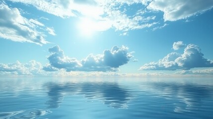 An artistic representation of the color blue with soft, shy elements like water and clouds. 
