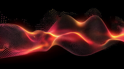 Abstract Red and Orange Particle Wave on a Dark Background with glowing effect