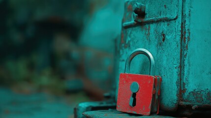 Red lock secures green door, enhanced safety, protection, and privacy for home, business, property