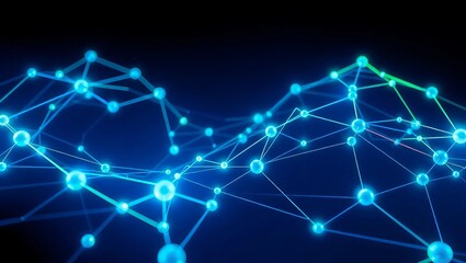 Fototapeta premium A futuristic, high-tech background image for blockchain-themed packaging, featuring a mesmerizing 3D visualization of interconnected nodes in vibrant, electric blue and neon green hues