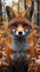 Obraz premium Red fox portrait in autumn forest.