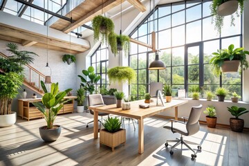 Fototapeta premium Modern minimalist office: architectural photography captures a clean, efficient workspace.