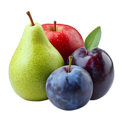 Fresh pears, apples, and plums png isolated on transparent background