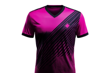 Black and magenta color scheme front view of the jersey design for men's soccer uniforms isolated on transparent background png