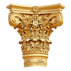 Obraz premium A close-up showcases an intricately carved golden architectural capital column, exhibiting classical design elements and rich detail.