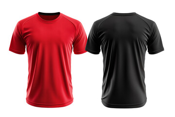  Black and red color short-sleeve jersey mockup front view back view isolated on transparent background png