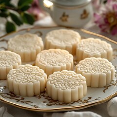 mung bean cakes with floral imprints chinese sweets