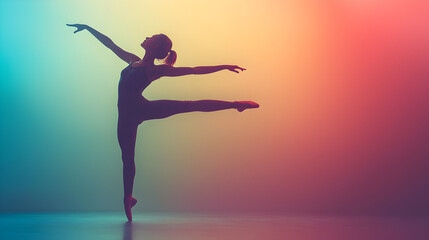Naklejka premium Graceful Ballerina Silhouette in Colorful Studio Lighting