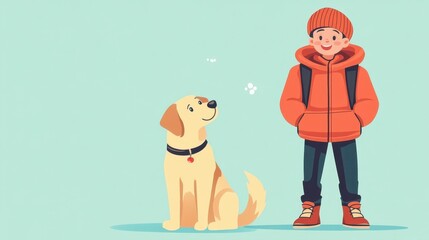 Heartwarming portrait, boy and his loyal dog share a special bond against vibrant blue backdrop