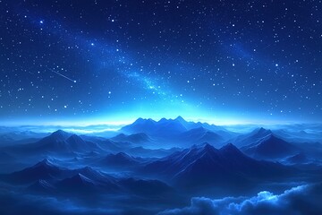 Celestial Dreamscape: Vibrant Blue Nebula in Starry Night sky dark stars space light power cosmos   
