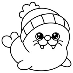 cute kawaii Sea lion outline cartoon doodle illustration