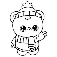 cute kawaii Polar bear outline cartoon doodle illustration