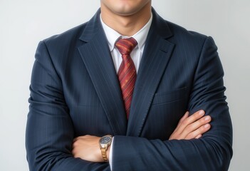 portrait of a smiling businessman, young Asian handsome businessman smiling with arms crossed on white background, hd image