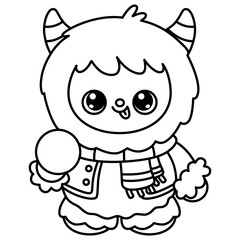 cute kawaii Yeti outline cartoon doodle illustration