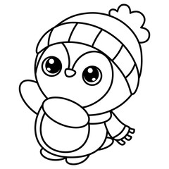 cute kawaii Penguin outline cartoon doodle illustration