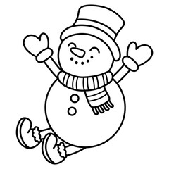 cute kawaii Snowman outline cartoon doodle illustration