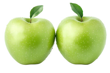 Green apples with water droplets png isolated on transparent background