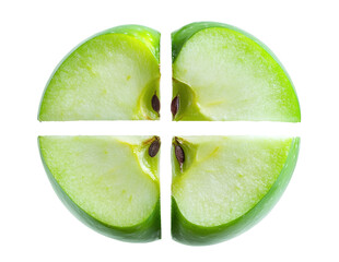 Two halved green apple slices png isolated on transparent background