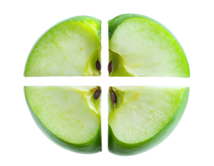 Two halved green apple slices png isolated on transparent background