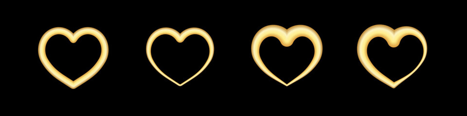 Set of decorative golden hearts isolated on dark background. Romantic Symbol of Love. vector illustration