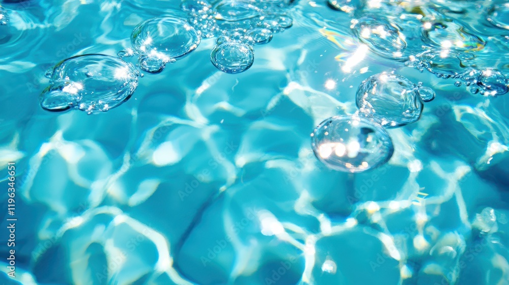 Poster mesmerizing underwater dance, sparkling water bubbles in a refreshing pool create stunning visual sy