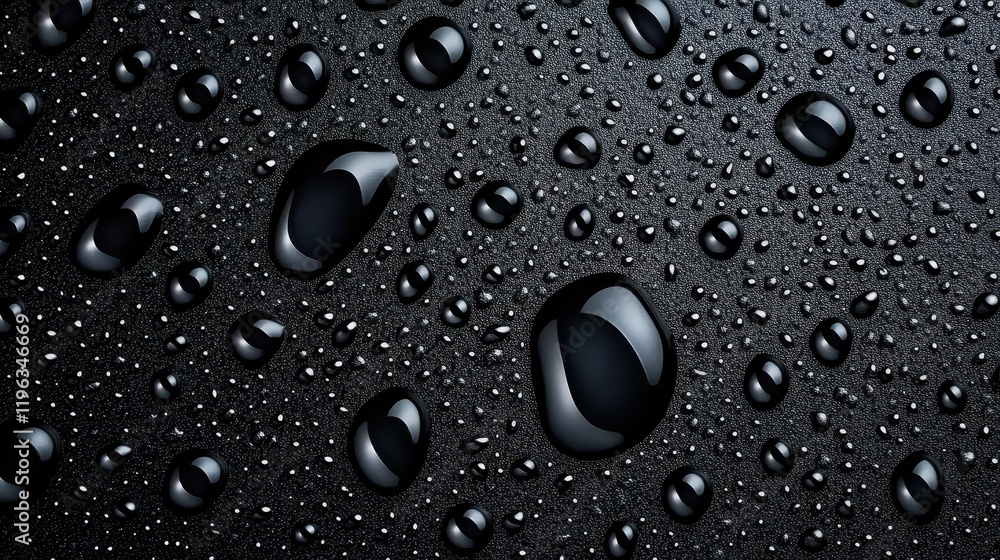 Poster mesmerizing macro, water droplets on a black background creating abstract patterns