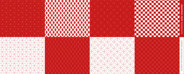 4種類の赤い和柄。お正月や節分の背景に使える。和風のベクターイラストセット。