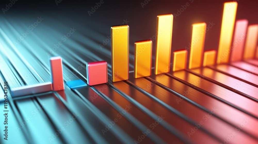 Poster ascending bar chart, visualizing growth with red and yellow bars for data analysis