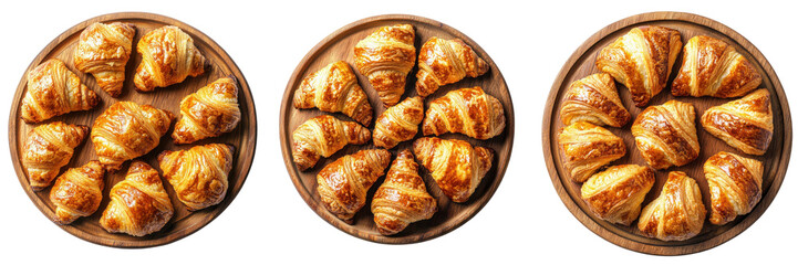 A Set of Golden and Crispy Freshly Baked Croissants for Culinary Display Isolated on Transparent Background