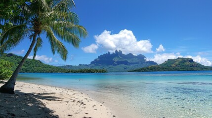 Naklejka premium Tropical Island Paradise: Beach, Ocean, Mountain