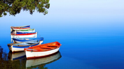 Colorful Boats at Rest on Calm Water