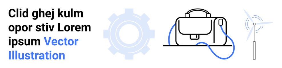 Gear, briefcase, and wind turbine with blue accents. Ideal for business, technology, renewable energy, presentations, corporate, professional, and educational contexts Landing page