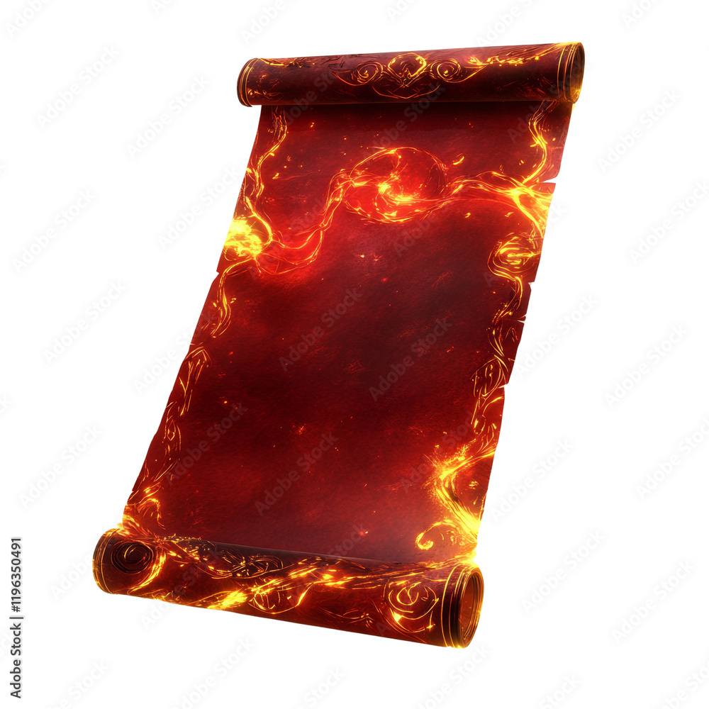Aufkleber a fiery red scroll with golden designs is shown unfurled against a black background; it appears magi