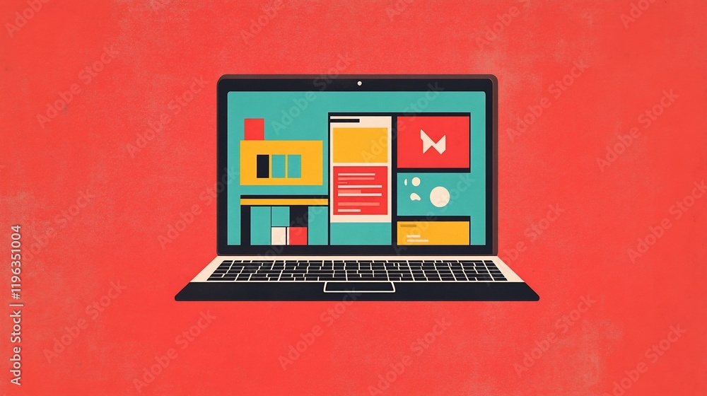 Poster modern laptop with colorful user interface design