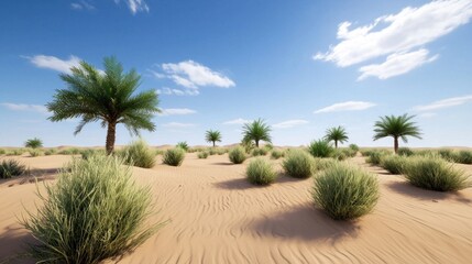 Fototapeta premium Sunny Desert Landscape with Palm Trees