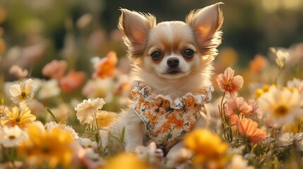 Adorable Chihuahua in a Floral Field