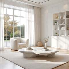 Modern Living Room with White Furniture and Large Windows
