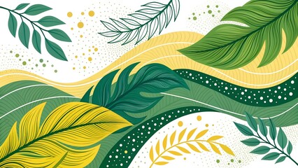 Fototapeta premium Dynamic green and yellow leaf patterns, blending abstract shapes with modern textures; ideal for nature-inspired eco-friendly designs 