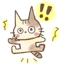 びっくりして飛び上がっている手書き風のシンプルなミケ猫