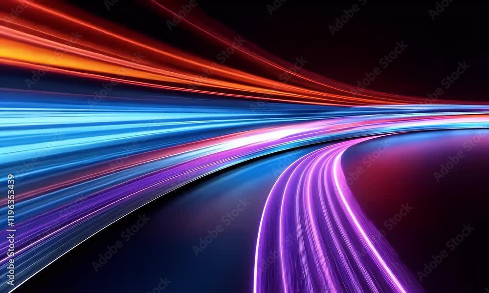 Poster dynamic high-speed animation showcasing red and blue light trails racing through a futuristic hypers