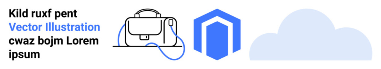 Backpack with connected cable, blue hexagon logo, and cloud shape. Ideal for education, technology, storage, cloud services, branding, web development, digital marketing. Landing page