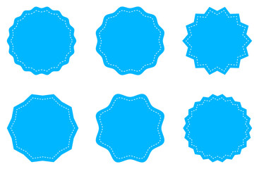 Special offer or price tag vector set in blue color. Collection of empty circular stamp signs. Starburst sale price stickers and labels. Special offer discount price tag. Isolated vector illustration.