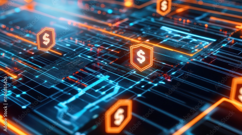 Poster intricate circuit board with illuminated phone icon, glimpse into modern mobile technology and globa