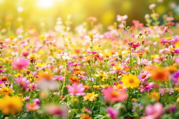 Obraz premium Vibrant wildflowers in sunlight on natural outdoor background.
