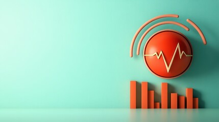 Red clock with heartbeat symbol, visual representation of time, health, and urgency